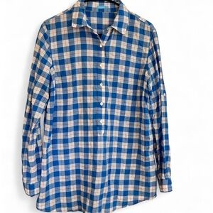 J. McLaughlin Blue, Cream and Pink Plaid Shirt